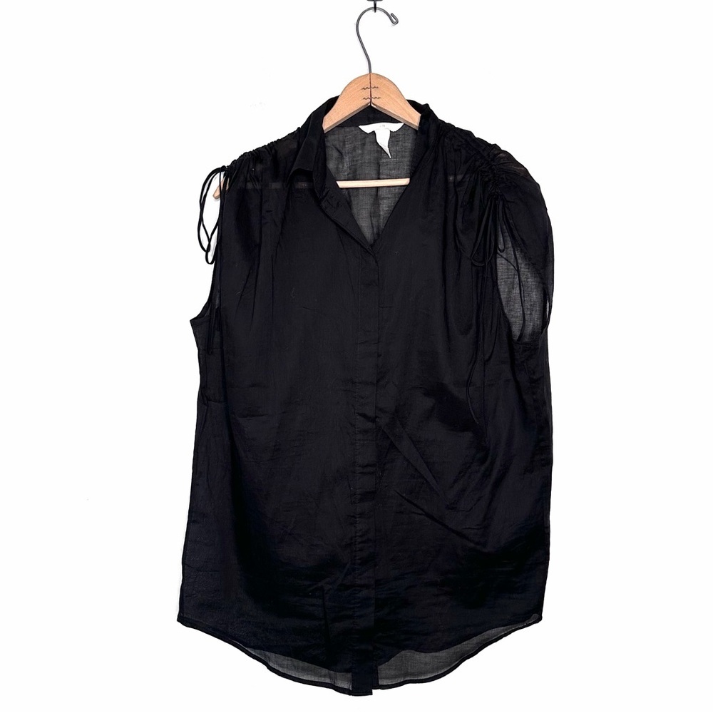 H&M Black Sleeveless Tie Shoulder V-neck Hidden Button Down Top Semi Sheer Small